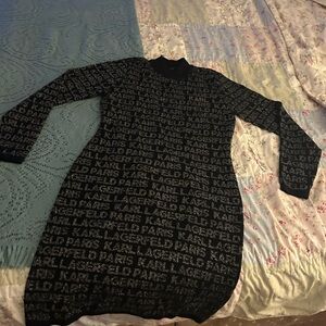 Karl Lagerfeld Black Logo Knit Long-Sleeve Dress